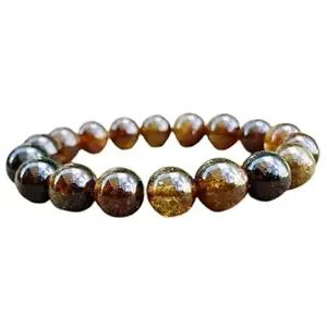 RRJEWELZ Unisex Bracelet 10mm Natural Gemstone Brown Tourmaline Round shape Smooth cut beads 7 inch stretchable bracelet for men & women. | STBR_02435