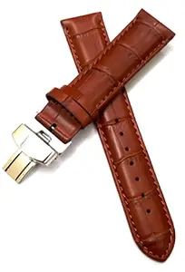 Ewatchaccessories 18mm Genuine Leather Maroon Watch Band Strap for Men and Women | Comfortable and Durable Material | Deployment Silver Buckle-A1