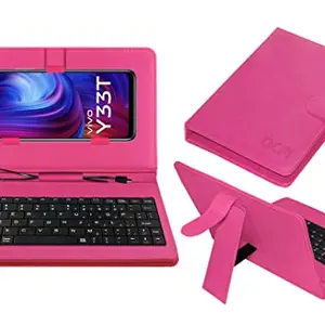 ACM Keyboard Case Compatible with Vivo Y33t Mobile Flip Cover Stand Direct Plug & Play Device for Study & Gaming Pink