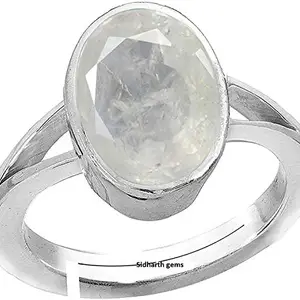 SIDHARTH GEMS 9.25 Ratti 8.00 Carat White Sapphire Silver Plated Ring Lab Certified Loose Gemstone Certified Safed Pukhraj Adjaistaible Ring