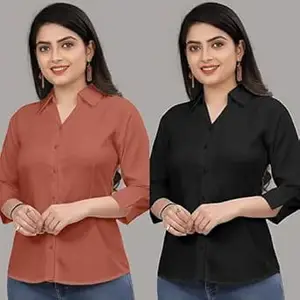 Formal Cotton Blend Shirt for Women with 3/4 Sleeve for Casual Wear Combo of 2