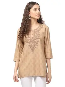 LIBA CREATIONS Rayon Short Kurta for Women Lakhnavi Chikankari Embroidered Ladies Kurti, Stylish Girls Top, Ethnic Half Kurtas 1pcs