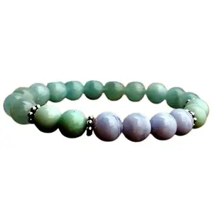 RRJEWELZ Natural Aquamarine, Amazonite & Blue Lace Agate Round Shape Smooth Cut 8mm Beads 7.5 inch Stretchable Bracelet for Healing, Meditation, Prosperity, Good Luck | STBR_00933