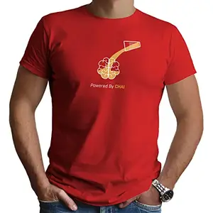 DUDEME Coffee & Tea Unisex T-Shirt | Exclusive Coffee & Tea T-Shirt for Men & Women (M, Powered by Chai - Red)