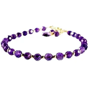 LKBEADS Amethyst Bracelet with Gold Plated Clasp – 4.5-5mm Round Beads – Faceted Cut – 7 inch Adjustable – Healing, Fashion, Gift, Spiritual, Yoga|LK_STACK_00434