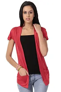 Teemoods Women's Viscose Shrug with Short Sleeves, Trendy and Fashionable Ladies Shrug (Red, Large)