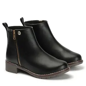 STRASSE PARIS Women's Stylish Ankle Length Boots | Faux Leather, Trendy, Comfortable, Zipper & Buckle Boots