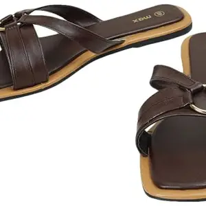 Max Women Solid Flat Sandals, BROWN, 40