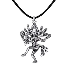 Mahi Antique Rhodium Plated Devi Maa Locket Pendant with Black Rope for Men and Women (PS1101796R)