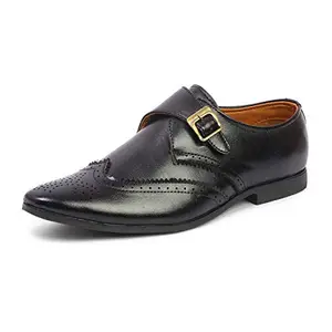 MUTAQINOTI Men's Single Monk Formal Shoes Black Handcrafted Leather Shoes for Men (in_RGSM) 7UK