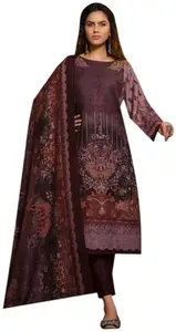 Rosaniya Spun Wool Pakistani Printed Pashmina Dress Material Salwar suit for Women with Shawl (QURBAc85001_woolen suit set for women latest design_Dark Purple)
