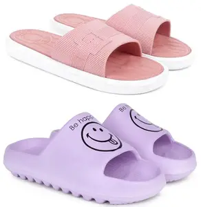Pampy Angel Combo Pack of 2 Slipper/Flip Flops/Slides/Clogs/Sandals with Adjustable Back Strap for Women,(Buckle-Pink,YW-Smil-Purple),36 (Euro)