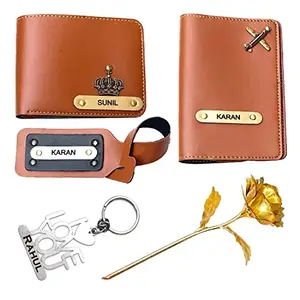 Vorak Ahimsa Ahimsa Vegan Leather Customized Valentine’s Day Gift Combo for Men’s | Personalized Wallet, Luggage Tag, and Many More with Name & Charm Combo | Gift Combo for Man (Tan)