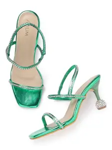 AXIUM Green Stone Embellished Slim Heels, 3-Inch