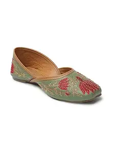 ICONICS Women Mojaris,Colour-Olive,Size-UK 6