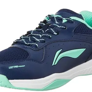 Li-Ning Ultra Power Non-Marking Badminton Shoe|Indoor Sports|Stability Heel, Prototypical Sole, Lightweight Shoe (Navy/Aquamarine,UK 11)