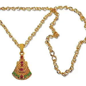 Stylewell JAR0485-01 Unisex Metal Golden Color Nug Engraved Hindu God Lord Shri Baba Khatu Shyam/Barbarika Ji Head/Face Pendant Locket Necklace With Chain Religious Spiritual Jewellery Set