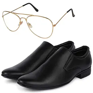 Vitoria Stylish Men's Synthetic Leather Black Formal Shoes with Free Unisex White Gold Avter Sunglasses/Office Shoes/Suit Shoes/Dress Shoes/Party Shoes (Numeric_7)