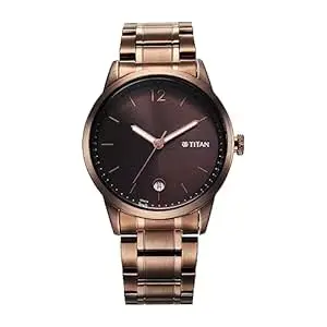 Titan Neo Splash Quartz Analog with Date Brown Dial Metallic Brown Stainless Steel Strap Watch for Men - 1806QM03