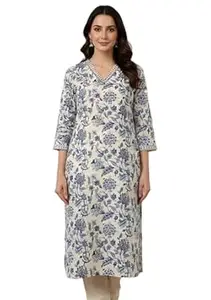 Kalaanj Women's Floral Printed Straight Fit Long Kurti |Comfortable Cotton Kurta | Everday Wear Casual Summer Kurtis