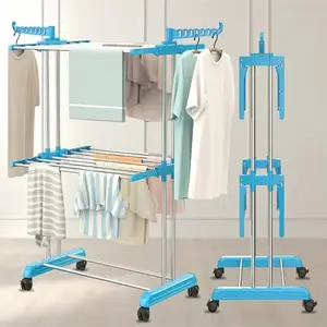 JD FRESH Stainless Steel 3 Tier Clothes Drying Stand/Foldable Laundry Rack/Cloth Hanger/Large Clothes Dryer & Laundry Rack/Indoor/Outdoor/Space Saver for Home(Blue)