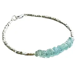 LKBEADS Aquamarine Bracelet with Silver Plated Clasp – 3.5-4mm Heishi Square Beads – Smooth Cut – 7 inch – Healing, Fashion, Gift, Spiritual, Yoga|LK_STACK_00647