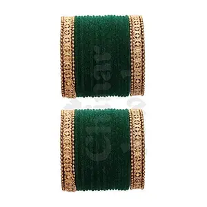 Chinar Jewels Green & Golden Metal Bangle Set Designer Ethnic Bangle Set for Both Hands For Women/Girls.This Dazzling Bangle Set Will Enhance Girls/Women's Beauty. (Green, 2.40)
