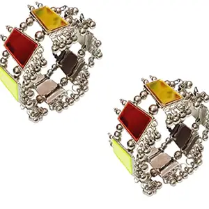 Paninaro Paninaro Adjustable Silver Oxidised Mirror Bangle 1Pair for Women/Girls