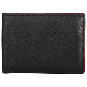 Leatherman Fashion LMN Genuine Leather Black Red Grey Navy Blue Unisex Wallet NO_04 (6 cc Card Slots)