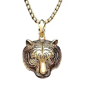 Large Tiger Head Men's Necklace, Animal Necklace, Wild Tiger Gent's Pendant, Necklace with 22inch Box Chain, Men's Gift