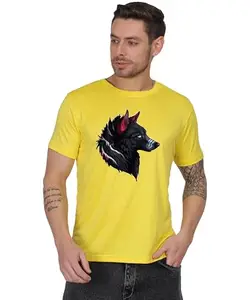 Men's Cotton T-Shirt with Gold Abstract Design, Round Neck, Short Sleeve, Regular Fit