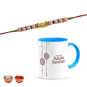 Manonita Rakhi Gift for Brother, bhaiya bhabhi, Gift Set (Rakshabandhan Mug, Roli,Chawal) BLUEMUG-17-BC