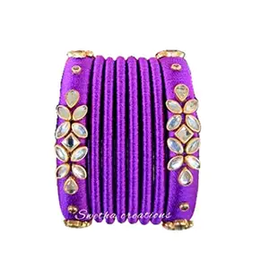 Blue jays hub Silk Thread Bangles New kundan Style Purple Color Set of 8 for Women/Girls (Purple, 2.4)