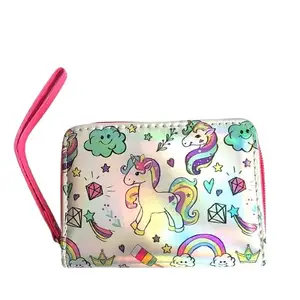 Unicorn Theme Mini Wallet, Pink, Zipper Closure