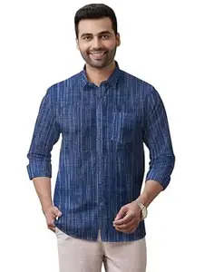 Men’s Pure Khaadi Cotton Regular Fit Full Sleeves Striped Casual Shirt | Handloom Shirt for Office & Casual Wear