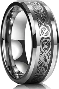 VIEN® Tungsten Rings for Women Men Wedding Bands Celtic Dragon Carbon Fiber Inlay Beveled Edges Polished Comfort Fit (21)