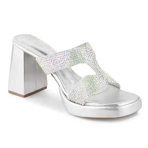CLOG LONDON Women's Formal Sandals | Comfortable Open-Toe Block Heels for Everyday Elegance CLF2512-SILVER-40