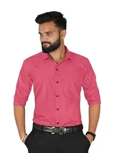S World Cotton Blend Casual Slim Fit Solid Button Down Dress Shirt for Men Color Pink Size_ XL
