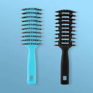 Kuber Industries Hair Brush|Flexible Bristles Brush|Hair Brush with Paddle|Straightens & Detangles Hair Brush|Suitable For All Hair Types|Hair Brush Styling Hair|Round Vented|Set of 2|Black & Blue