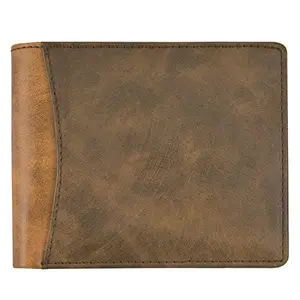 CLOUDWOOD Brown-Tan Double Color Bi-Fold Leather Wallet for Men 7 ATM Card Slots -WL26