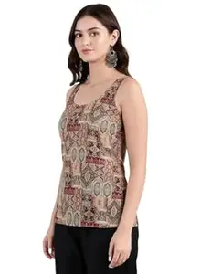 Pinkmint Kurti for Women Printed Sleeveless Women's Kurti Top with Back Tie-Up | Cotton Blend Ethnic Fusion Women Top for Office Wear, Casual Wear, Beach College, Festive & Party Look