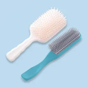 Homestic Hair Brush | Flexible Bristles Brush | Hair Brush with Paddle | Straightens & Detangles Hair Brush | Suitable For All Hair Types | Hair Brush Styling Hair | Set of 2 | Beige & Blue