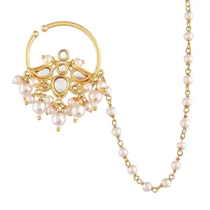 VOYLLA Heer Jasmaira Nose Ring|Nose Ring With Chain|Nath| for Women|Pearl beaded|Party Wear|Wedding|