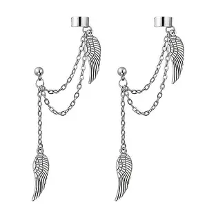 Via Mazzini No-Tarnish No-Fading Chains Medley With Angel's Wing Charm Ear Cuff Earrings For Women And Girls (ER2285) 1 Pair