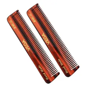 Vega Pocket Hair Comb, (India's No.1* Hair Comb Brand) For Men and Women,Brown, Pack of 2, (VC2HMC-11)