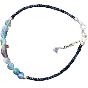 LKBEADS Natural Round Shape Smooth Cut Beads Stretchable Bracelet for Men & Women Black Spinel & Welo Opal Mix Faceted & Smooth Multicolor 7 Inch Adjustable Bracelet