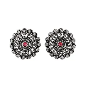 Voylla Abharan Red and White Round Cut Stones Stud Earrings