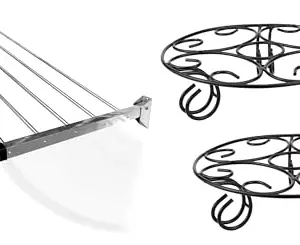 CONCEPT & SOLUTIONS 5 Pipes x 5 Feet - Foldable Wall Mounted Cloth Dryer/Clothes Stand (5 Pipes, 3 feet) and Metal Plant/Pot Stand for Garden | Planter Stand for Indoor & Outdoor (Black - Pack of 4) Combo Pack|CS-419