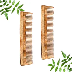 MICLAC 2PCS Neem Wood Kangi for Hair Growth, Hair fall & Dandruff Control Dual Tooth Comb