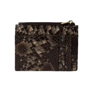 Mashak Italian Leather Snake Print Card Holder for Women with Zip Closure (RFID Protected) (Brown)